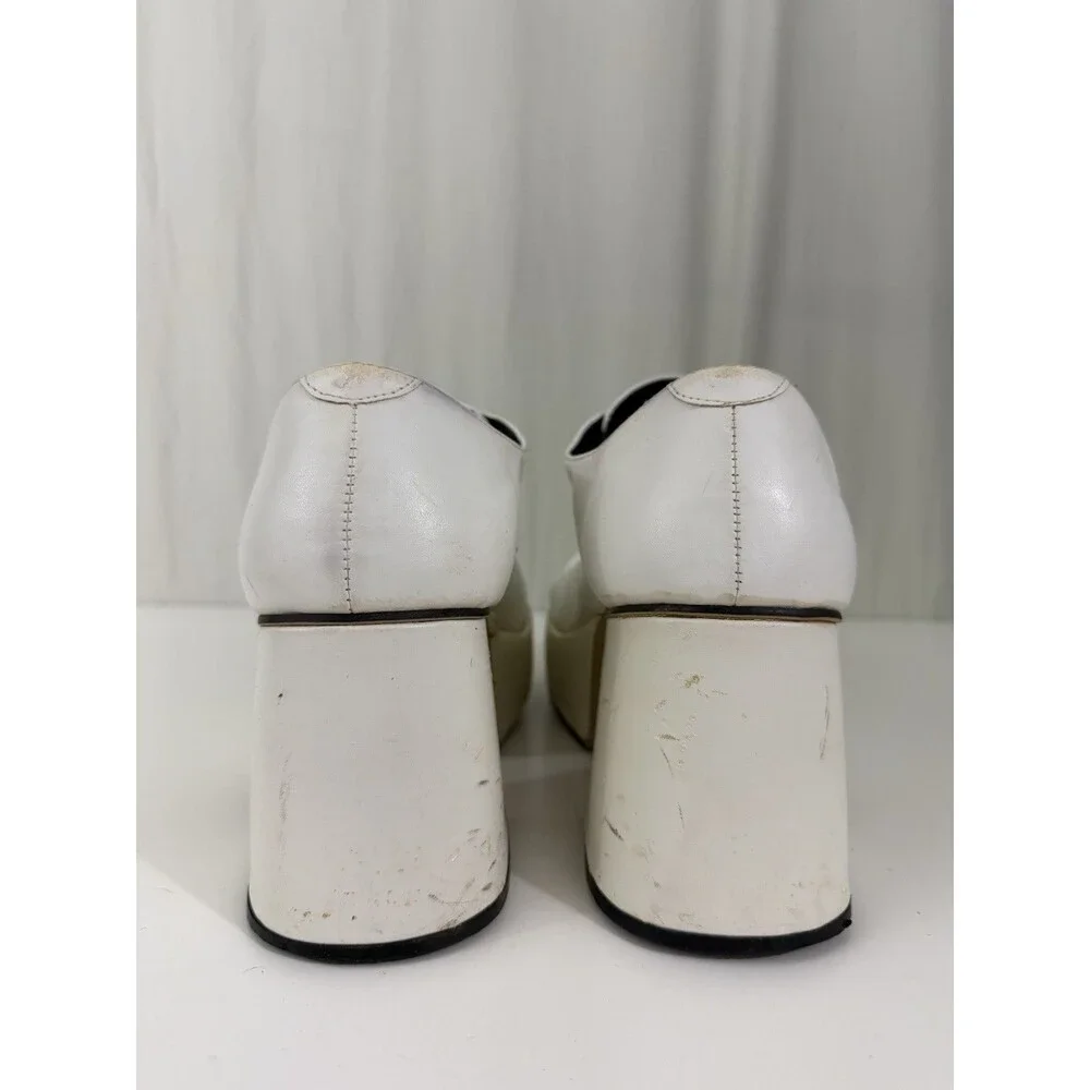 White Patent Men Platform Shoes Dance Party Sz 10-11 Chunky Retro ‘70s Fashion